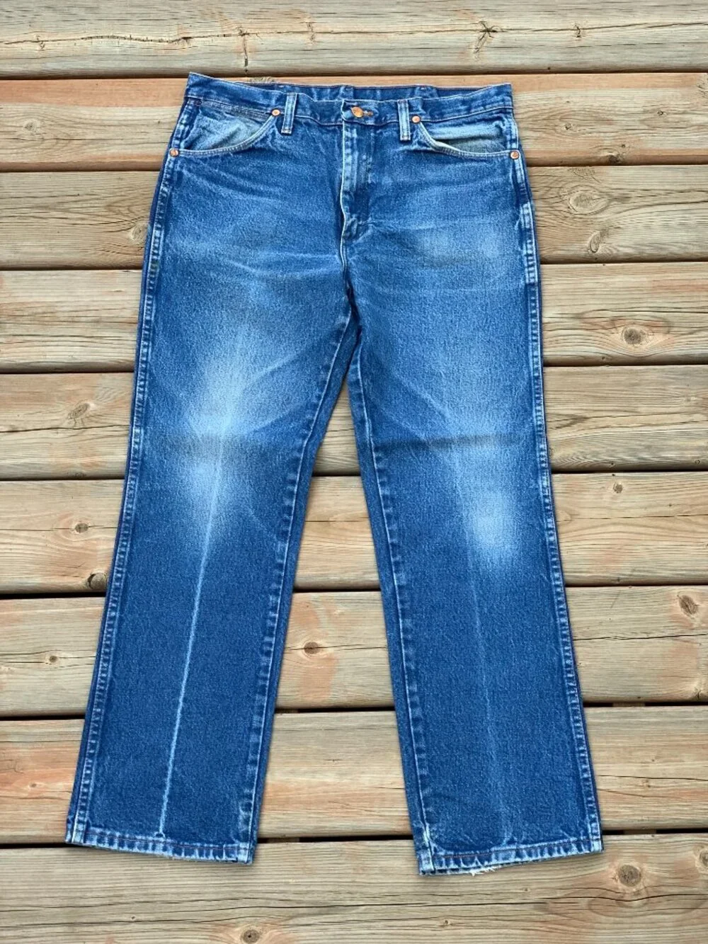 Vtg Wrangler Jeans Mens 34x29 Cowboy Cut Bootcut Faded Distressed Western Denim